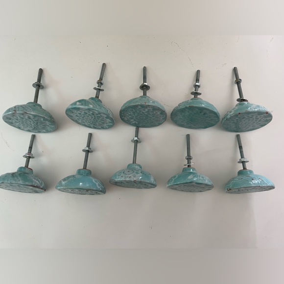 8 Turquoise ceramic Knobs from Anthropologie. Each is hand made & hand painted. - Picture 9 of 9